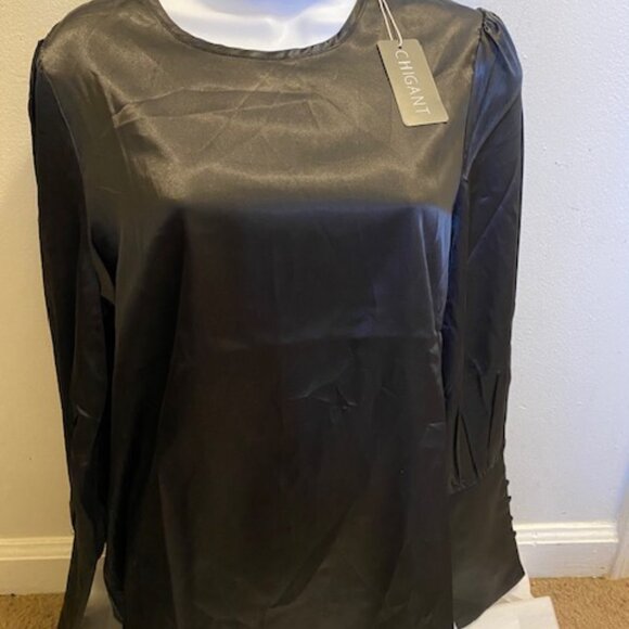 Chigant Tops - Women's CHIGANT Silk (Size: M) Black Long Sleeve Blouses